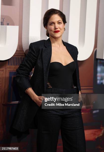 Charity Wakefield attends the world premiere of "Scoop" at The Curzon Mayfair on March 27, 2024 in London, England.