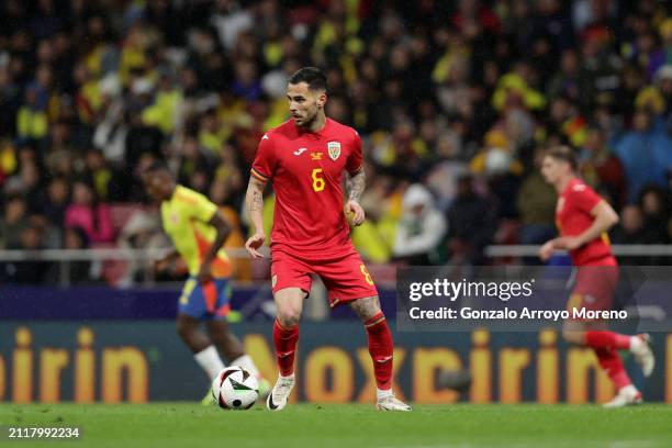 Marius Marin of Romania controls the ball during the friendly match between Romania and Colombia at Civitas Metropolitan Stadium on March 26, 2024 in...