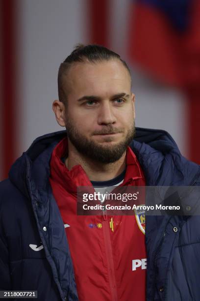 George Puscas of Romania walks to the bench prior to start the friendly match between Romania and Colombia at Civitas Metropolitan Stadium on March...