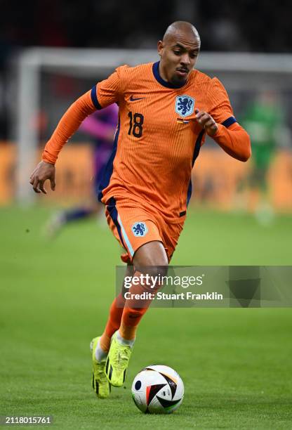 Donyell Malen of The Netherlands in action during the international friendly match between Germany and The Netherlands at Deutsche Bank Park on March...