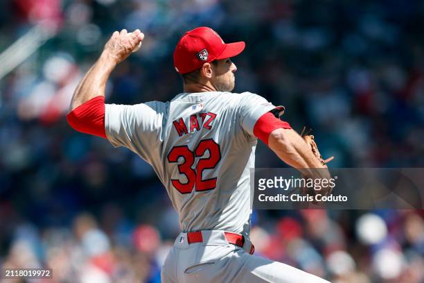 Steven Matz of the St. Louis Cardinals pitches against the Chicago Cubs during the first inning of a spring training game at Sloan Park on March 25,...
