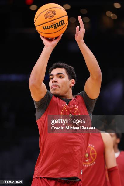 Tamin Lipsey of the Iowa State Cyclones shoots during practice ahead of the NCAA Men's Basketball Tournament Sweet 16 round at TD Garden on March 27,...