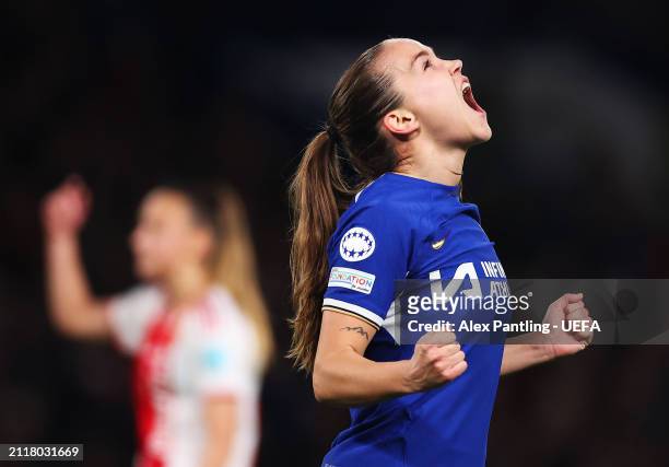 Guro Reiten of Chelsea reacts after a missed chance during the UEFA Women's Champions League 2023/24 Quarter Final Leg Two match between Chelsea FC...