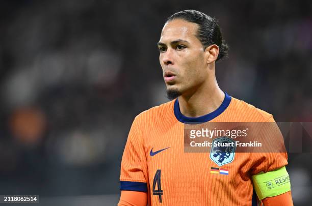 Virgil van Dijk of The Netherlands looks o during the international friendly match between Germany and The Netherlands at Deutsche Bank Park on March...