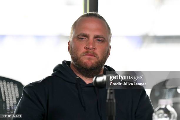 Defensive coordinator Steve Belichick of the Washington Huskies speaks during the Spring football press conference at Husky Stadium on March 27, 2024...