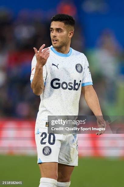 Yan Couto of Girona FC reacts during the LaLiga EA Sports match between Getafe CF and Girona FC at Coliseum Alfonso Perez on March 16, 2024 in...