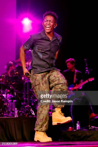 Performs onstage for the 3rd Annual "BRELAND & Friends" benefit for the Oasis Center at Ryman Auditorium on March 26, 2024 in Nashville, Tennessee.