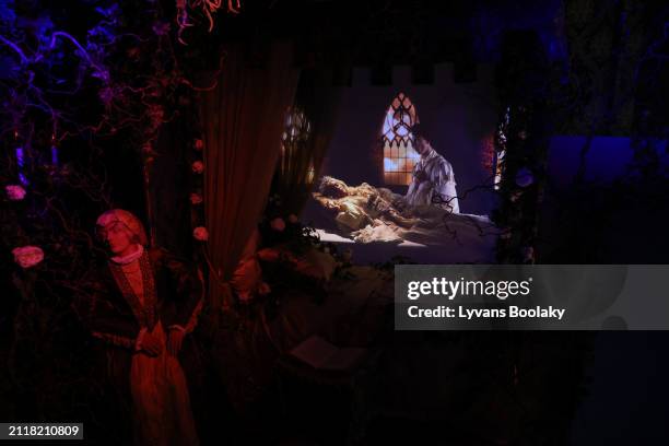 Animation tale of The Sleeping Beauty by the Breteuil Castle is seen on display during the presentation of 50 waxwork figures from the Musée Grévin...