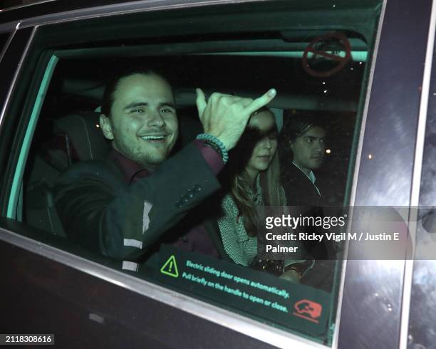Prince Jackson and Bigi Jackson are seen leaving the Prince Edward Theatre after attending the opening night of "MJ: The Musical"on March 27, 2024 in...