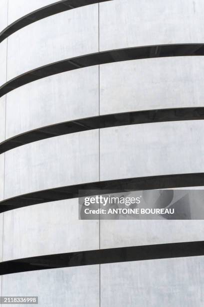 Close-up of the architecture of the LPA Part-Dieu Villette cement spiral car park in Lyon, France on 21 February 2024.