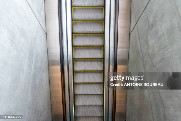 Top view of the new escalators installed in 2024 following the extension of Part Dieu station in Lyon, France on 21 February 2024.