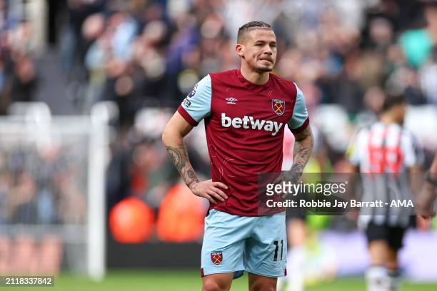 Dejected Kalvin Phillips of West Ham United during the Premier League match between Newcastle United and West Ham United at St. James Park on March...