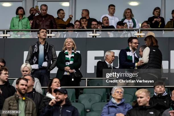 President Rainer Bonhof of Borussia Moenchengladbach and member of the presidium Hannelore Kraft of Borussia Moenchengladbach is seen ahead of the...