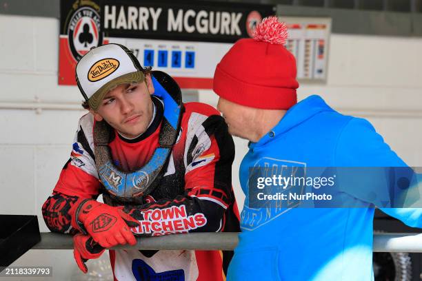 Harry McGurk of Belle Vue 'Cool Running' Colts is racing during the National Development League match between Belle Vue Aces and Leicester Lions at...