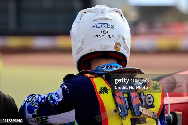 Jody Scott of the Leicester Lion Cubs is participating in the National Development League match between the Belle Vue Aces and the Leicester Lions at...