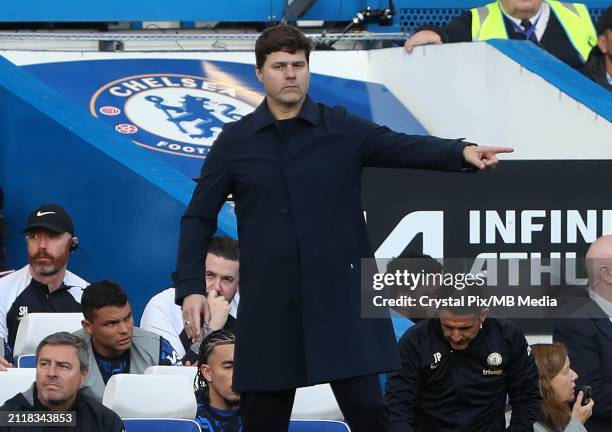 Mauricio Pochettino Manager of Chelsea during the Premier League match between Chelsea FC and Burnley FC at Stamford Bridge on March 30, 2024 in...