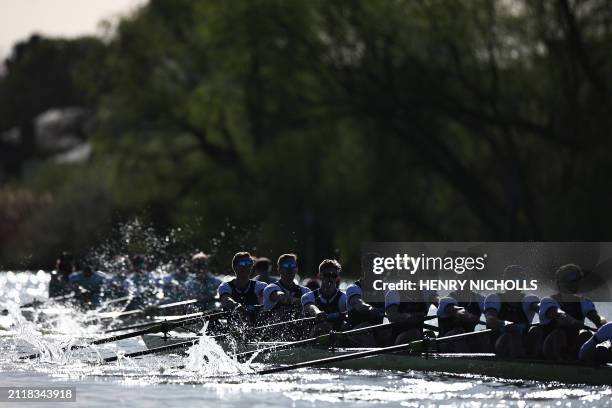 Teams compete in the 169th men's boat race between Oxford University and Cambridge University on the River Thames in London on March 30, 2024. The...