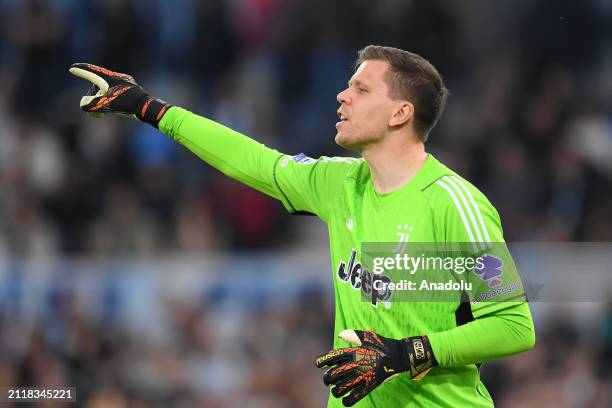 Goalkeeper Wojciech Szczesny of FC Juventus gestures during Italian Serie A soccer match between SS Lazio and FC Juventus at Stadio Olimpico on March...