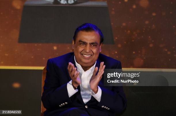 Mukesh Ambani, chairman and managing director of Reliance Industries Ltd., is speaking at an event in Mumbai, India, on March 30, 2024.