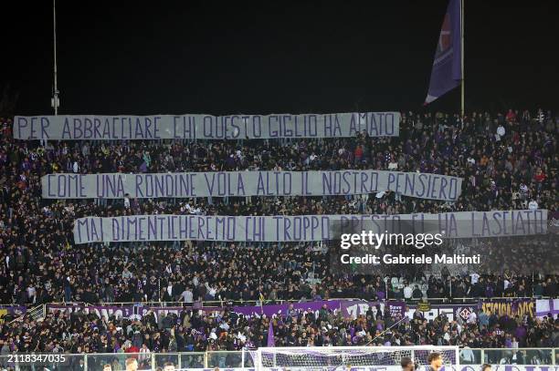 Fans display a banner in honor of Joe Barone during the Serie A TIM match between ACF Fiorentina and AC Milan - Serie A TIM at Stadio Artemio Franchi...