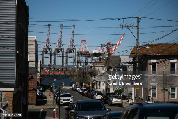 Residential homes, across the bay from the Port of Newark, in Bayonne, New Jersey, US, on Saturday, March 30, 2024. The bridge collapse Tuesday that...