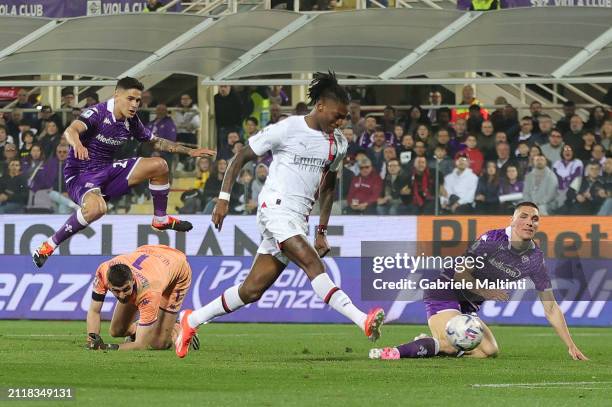 Rafael Leao of AC Milan scores a goal uring the Serie A TIM match between ACF Fiorentina and AC Milan - Serie A TIM at Stadio Artemio Franchi on...