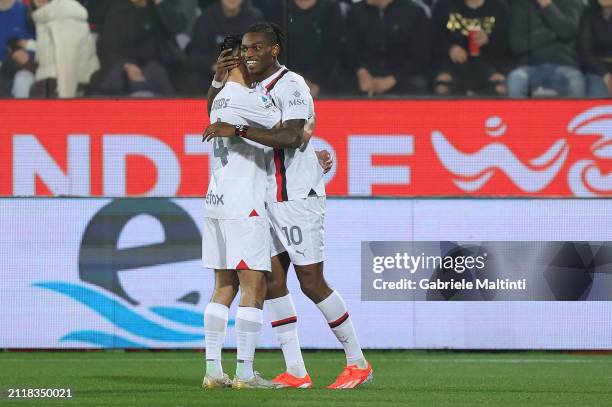 Rafael Leao of AC Milan celebrates after scoring a goal during the Serie A TIM match between ACF Fiorentina and AC Milan - Serie A TIM at Stadio...
