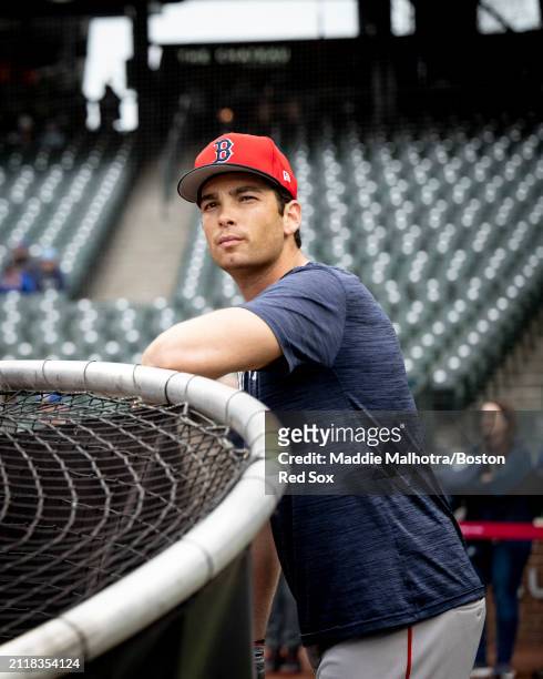 Triston Casas of the Boston Red Sox looks on during batting practice before a game against the Seattle Mariners at T-Mobile Park on March 30, 2024 in...
