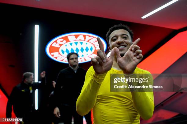 Jaden Sancho of Borussia Dortmund reacts after winning the Bundesliga soccer match between FC Bayern München and Borussia Dortmund at Allianz Arena...