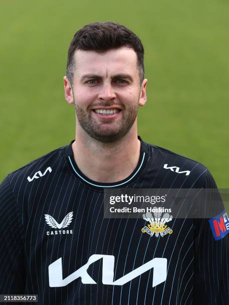 Dom Sibley of Surrey poses for a portrait during the Surrey CCC photocall at The Kia Oval on March 27, 2024 in London, England.