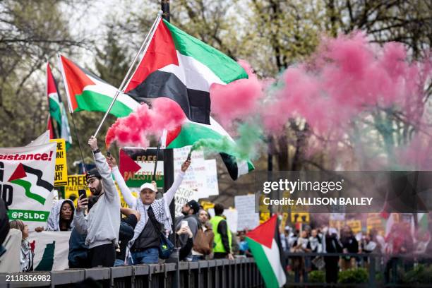 People attend a demonstration observing Palestinian Land Day, one of hundreds worldwide, Washington, DC, March 30, 2024. Land Day commemorates...