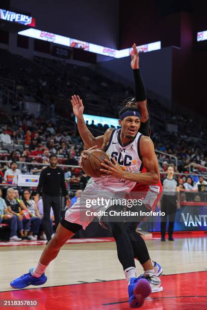 Darius Bazley of the Salt Lake City Stars handles the ball during a game against the Rio Grande Valley Vipers on March 30, 2024 at the Bert Ogden...