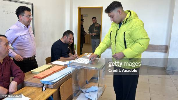 Citizen casts his ballots at a polling station for the municipal elections in Yozgat, Turkiye on March 31, 2024.