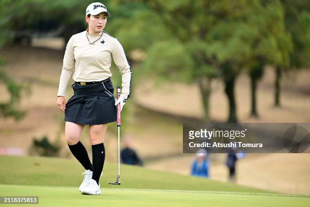 Sakura Koiwai of Japan is seen on the 10th green during the first round of YAMAHA Ladies Open Katsuragi at Katsuragi Golf Club Yamana Course on March...