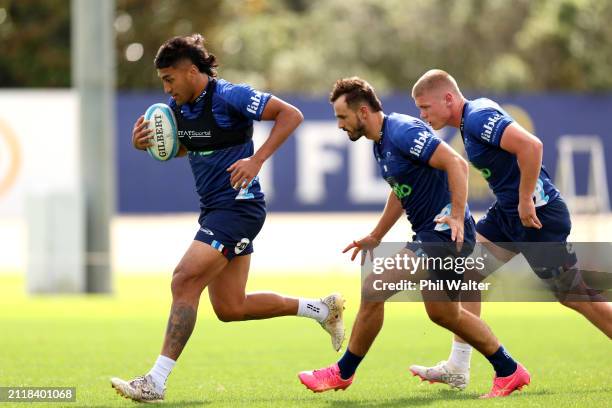 Rieko Ioane during a Blues Super Rugby training session at Blues HQ on March 28, 2024 in Auckland, New Zealand.