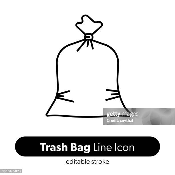 trash bag line icon. editable stroke vector icon. - plastic packaging production stock illustrations