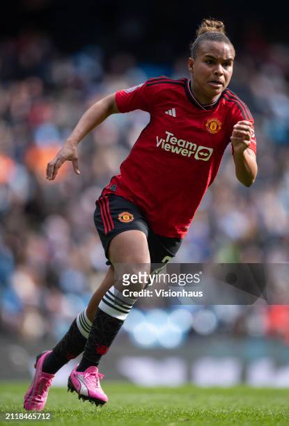 Nikita Parris of Manchester United in action during the Barclays Women's Super League match between Manchester City and Manchester United at Etihad...