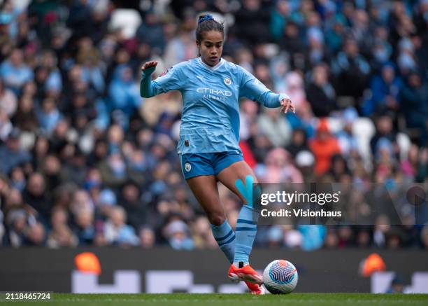 Mary Fowler of Manchester City in action during the Barclays Women's Super League match between Manchester City and Manchester United at Etihad...