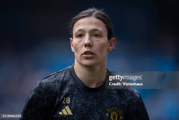 Rachel Williams of Manchester United looks on prior to the Barclays Women's Super League match between Manchester City and Manchester United at...