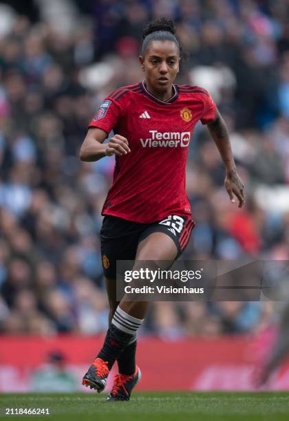Geyse of Manchester United in action during the Barclays Women's Super League match between Manchester City and Manchester United at Etihad Stadium...
