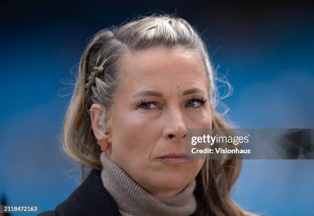 Sport Pundit Rachel Brown-Finnis prior to the Barclays Women's Super League match between Manchester City and Manchester United at Etihad Stadium on...