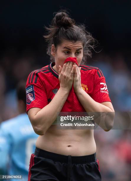 Lucia Garcia of Manchester United reacts during the Barclays Women's Super League match between Manchester City and Manchester United at Etihad...