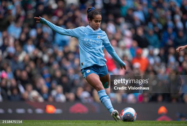 Mary Fowler of Manchester City in action during the Barclays Women's Super League match between Manchester City and Manchester United at Etihad...