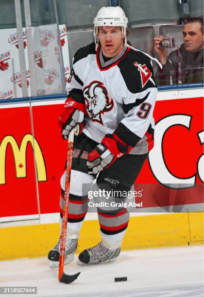 Derek Roy of the Buffalo Sabres skates against the Toronto Maple Leafs during NHL game action on March 6, 2004 at Air Canada Centre in Toronto,...