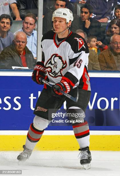 Milan Bartovic of the Buffalo Sabres skates against the Toronto Maple Leafs during NHL game action on March 6, 2004 at Air Canada Centre in Toronto,...