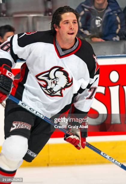 Andrew Peters of the Buffalo Sabres skates against the Toronto Maple Leafs during NHL game action on March 6, 2004 at Air Canada Centre in Toronto,...