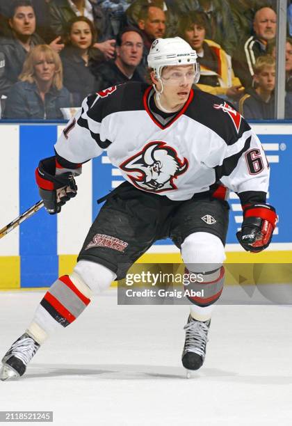 Maxim Afinogenov of the Buffalo Sabres skates against the Toronto Maple Leafs during NHL game action on March 6, 2004 at Air Canada Centre in...