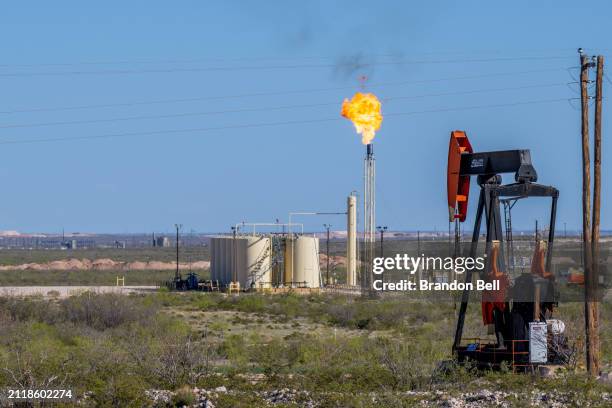 An oil pumpjack is shown near the Callon Petroleum vicinity on March 27, 2024 in Monahans, Texas. Employment in Texas has reached record highs, with...