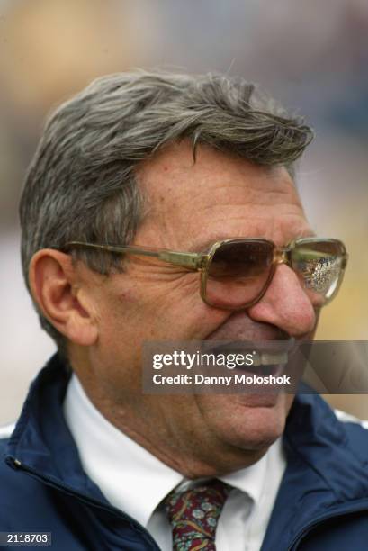Head coach Joe Paterno, the winningest coach in Division I-A, of the Penn State Nittany Lions enjoys a moment before the game against the Michigan...