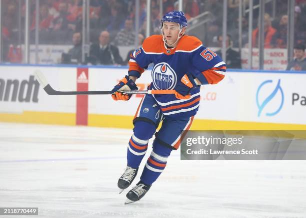 Troy Stecher of the Edmonton Oilers turns to back check in the first period against the Montreal Canadiens on March 19, 2024 at Rogers Place in...